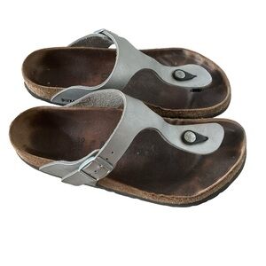 Birkenstock Gizeh birko flor metallic silver sandals slip on thong slide Sz 39
